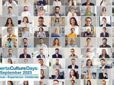 picture made up of many smaller pictures of people's faces. Alberta Culture Days. 