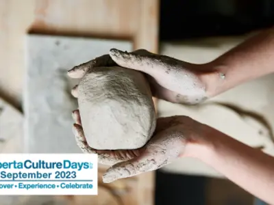Person holding clay in their hands. Alberta Culture Days.